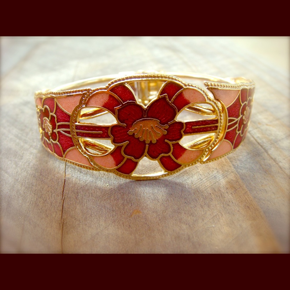 Floral gold plated statement bracelet